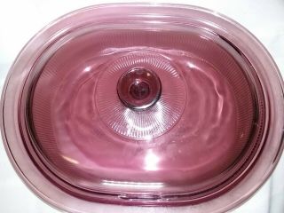 PYREX Visions Cranberry 4 Quart Oval ROASTER with Lid by CORNING,  Dutch Oven,  USA 3