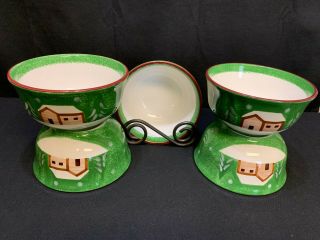 The Cellar " Log Cabin " Christmas Set Of 5 Soup / Cereal Bowls 5 3/4 "