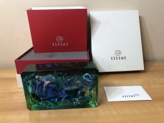 Tittot Rare Boxed Blue/green Dragon Crystal Glass Signed