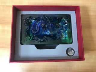 TITTOT Rare Boxed Blue/Green Dragon Crystal Glass Signed 2