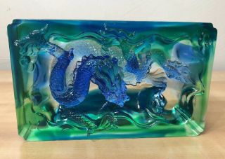 TITTOT Rare Boxed Blue/Green Dragon Crystal Glass Signed 3
