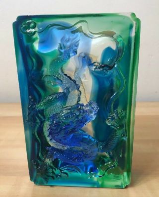 TITTOT Rare Boxed Blue/Green Dragon Crystal Glass Signed 4