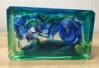 TITTOT Rare Boxed Blue/Green Dragon Crystal Glass Signed 7