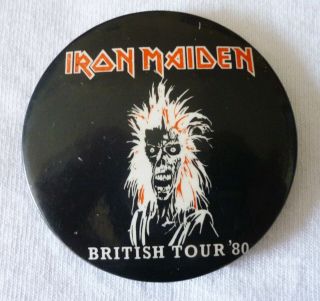 Iron Maiden 1980 British Tour Vintage Pin Badge (very Rare)
