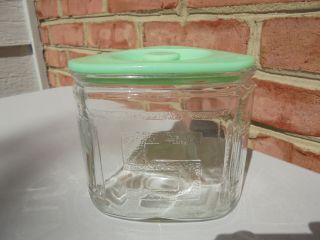 Scarce Antique Vintage Jadeite & Clear Glass Salt Crock Storage Jar Triangular