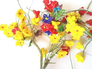 Vintage Murano Styled Glass Flowers Hand Blown 70 Flowers Red Yellow Blue Green