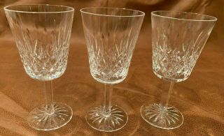 3 Waterford Crystal Lismore Tall Water Glass Goblets Ireland 10 Oz Signed