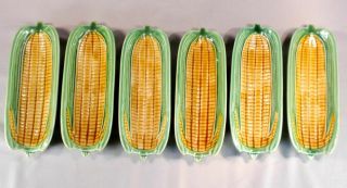 Bordallo Pinheiro Cabbage Set Of Six Corn Holders Plates Exc Cond