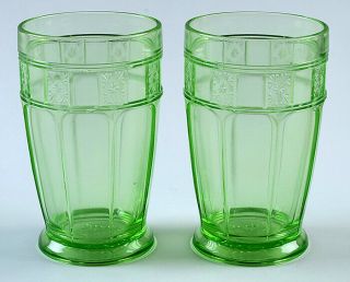 2 Jeannette Glass Doric - Green Tumblers 1935 - 1938