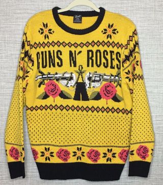 Guns N Roses Mens Sz M Gold Christmas Holiday Ugly Sweater By Bravado