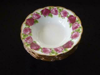 Set Of 7 Royal Albert Bone China Old English Rose Rimmed Soup Bowls