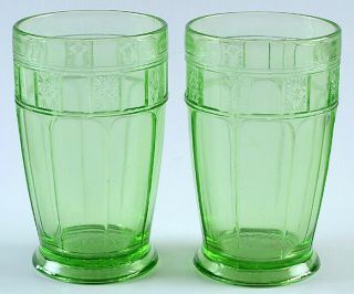 Set 2 Tumblers Jeannette Doric - Green Depression Glass