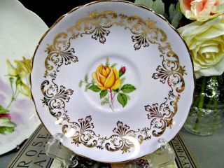 Paragon tea cup and saucer lavender teacup and yellow rose centers gold gilt 2