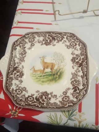 Spode Woodland Square Handled Cake Plate with Mule Deer - 2