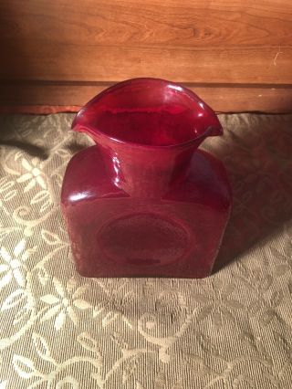 Blenko Vibrant Ruby Red Double Pinched Spout Water Bottle Pitcher Carafe 2