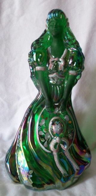 Fenton Green Carnival Glass Southern Belle Doll Made For M.  Walrath " Peg "