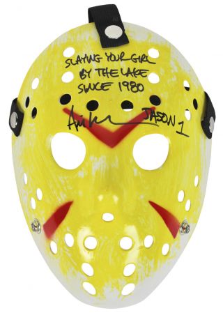Ari Lehman Friday The 13th " Slaying Your Girl " Signed Yellow Jason Mask Bas
