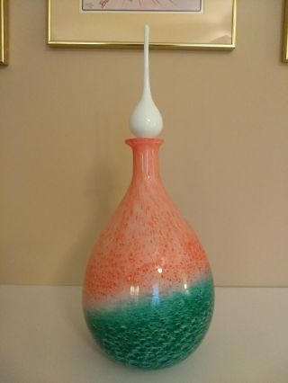 Art Glass Vase/decanter With Milk Glass Stopper,  Polished Pontil,  No Damage