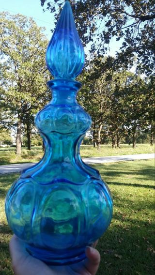 Vintage Blue Rossini 14 " Glass Genie Bottle Empoli Italy? Retro Mid Century