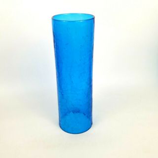 Blenko Hurricane Chimney Shade Mid Century Art Glass Blue Crackle 13 " Tall