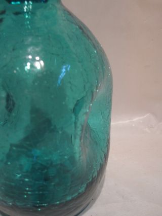 Vintage Blenko Crackle Glass Pinched Decantor with Stopper Aqua Blue 2