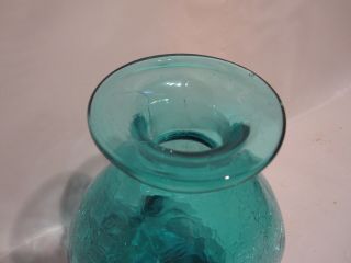 Vintage Blenko Crackle Glass Pinched Decantor with Stopper Aqua Blue 5
