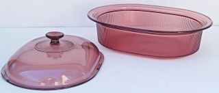 Corning Pyrex Vision Ware Cranberry 4 Quart Roaster Pot Dutch Oven Oval Glass US 6