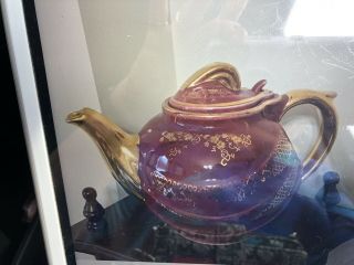 Burgundy And Gold 6 Cup Hall Tea Pot Made In Usa