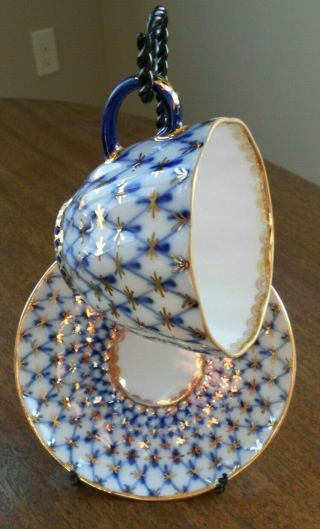 Vtg Lfz/lomonosov Imperial Russian Porcelain 5 Cups & Saucers Gold Ussr