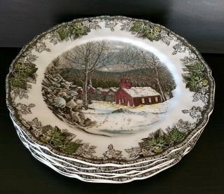(6) Johnson Brothers The Friendly Village The School House Dinner Plates 9 - 7/8 "