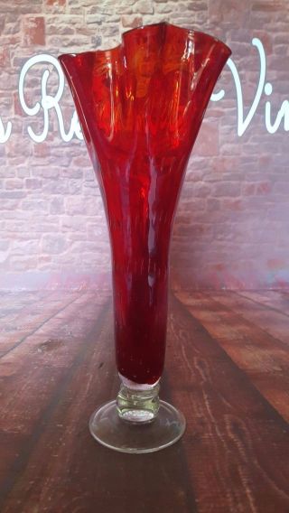 Vintage Red Murano Large Tall Flower Vase Display Collectible Ornate