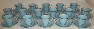Noritake Wedding Veil Blue Platinum 7 Cups And Saucers