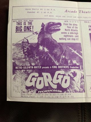 Movie Flyer “gorgo” Monster Movie 1961 Ford Falcon Ad