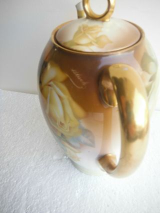 Antique Porcelain SIGNED TEA CHOCOLATE POT - Thomas Sevres Bavaria - Yellow Rose 3