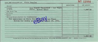 Elvis Presley Bill Porter Personal Owned Pay Stub - Aug.  1972 Las Vegas Hilton