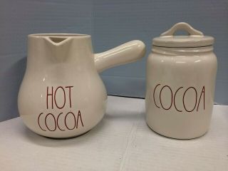 Rae Dunn Htf Christmas Cocoa Pot Cocoa Baby Canister Ivory Red Ll Large Letter