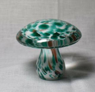 Murano Glass Mushroom Teal And White With Gold Aventurine Cased In Clear Glass