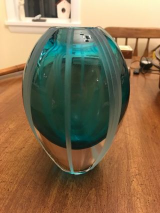 Waterford Evolution Crystal Aqua Blue Cut Egg Vase Glass