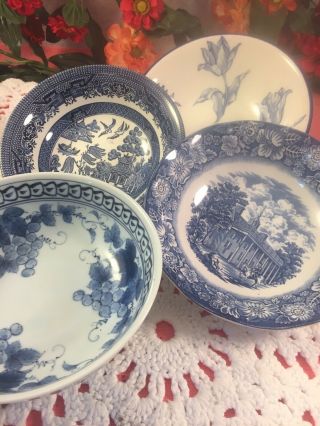 Set Of 8 Vintage China Mismatched Blue & White Transferware Cereal Bowls 118