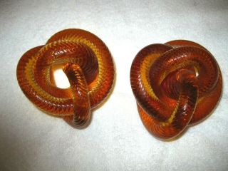 2 Large Vintage Zanetti Murano Glass Twisted Rope Knot Sculptures Amber - Signed
