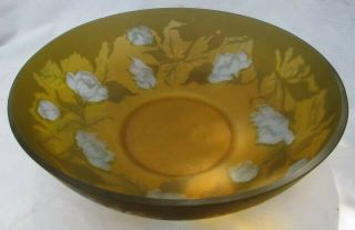 Large Vintage Signed Galle TIP cameo Art Glass 13 inch center fruit console bowl 3