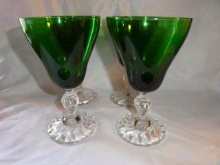4 Vintage Fostoria Colonial Dame Emerald Green Clear Stem Wine Goblet Glasses