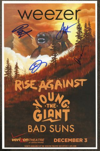 Weezer Autographed Concert Poster 2014 Rivers Cuomo,  Patrick Wilson,  Brian Bell