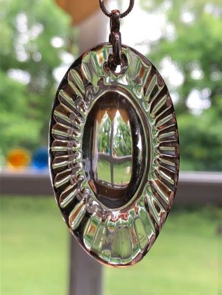 Vintage Signed Authentic Waterford Crystal Oval Pendant Necklace Silver Chain