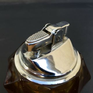Vintage Mid century Modern Viking Glass Amber Rhombic Cigarette Lighter w/Label 7