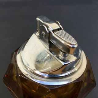Vintage Mid century Modern Viking Glass Amber Rhombic Cigarette Lighter w/Label 8