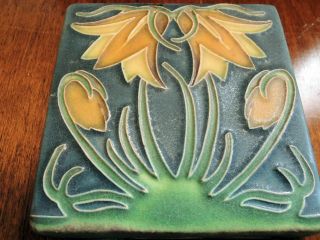 Motawi Tiles - 1 Ladybell and1 Poppy in Slate Blue with Green Arts & Craft 2