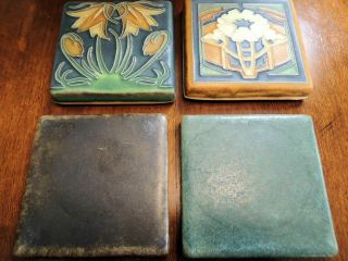 Motawi Tiles - 1 Ladybell and1 Poppy in Slate Blue with Green Arts & Craft 5