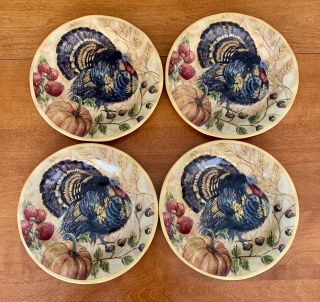 Pottery Barn W/ Box Set 4 Thanksgiving Fresco Turkey Plates 8.  75