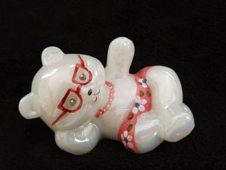 Fenton Bear W Glasses And Swim Trunks Pearl Carnival Marilyn Wagner Hand Painted